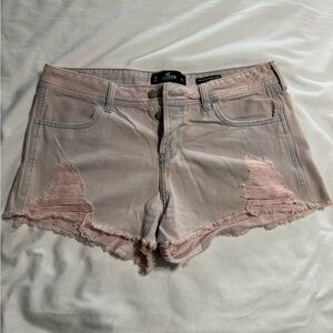 Hollister Pink Distressed low-rise Jean Shorts Frayed Hem